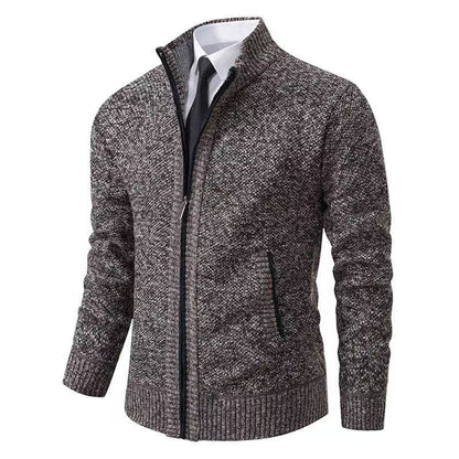 Mens Solid Color Stand Collar Knitted Cardigan