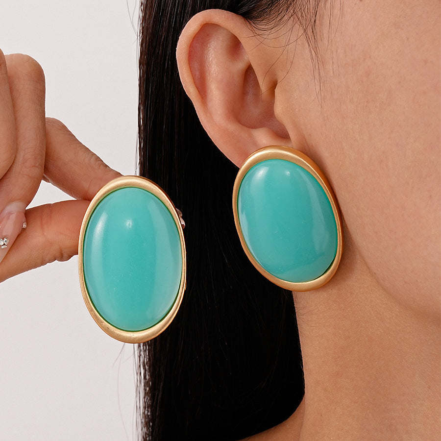 Retro Geometric Resin Oval Earrings