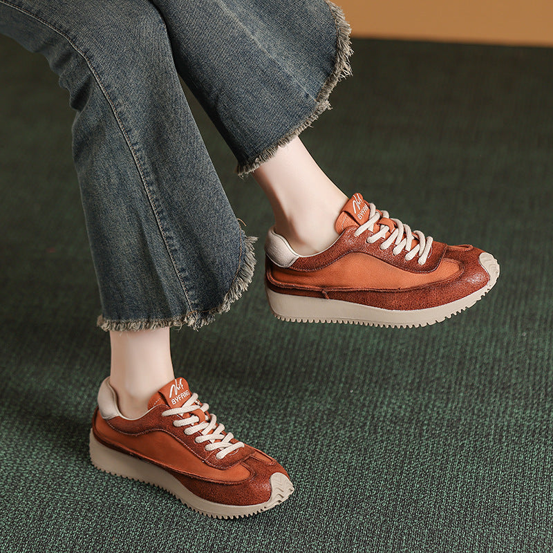 Handgemaakte retro casual schoenen van eerstelaags rundleer