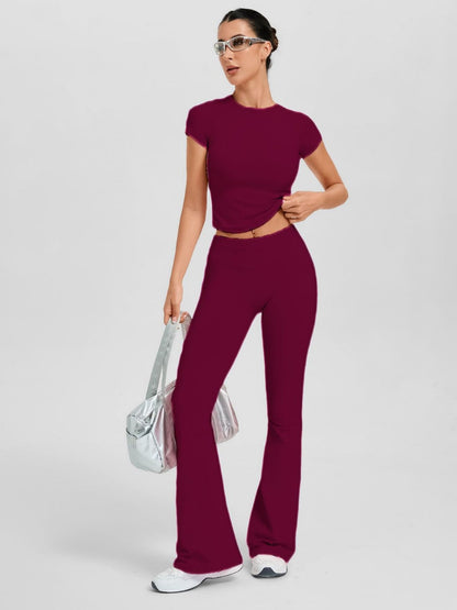 Women's Short Sleeve Flared Leg 2-Piece Yoga Set