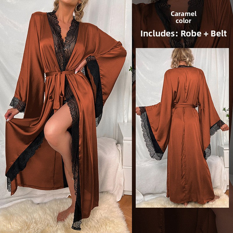 Lady's lace long-sleeved nightgown set