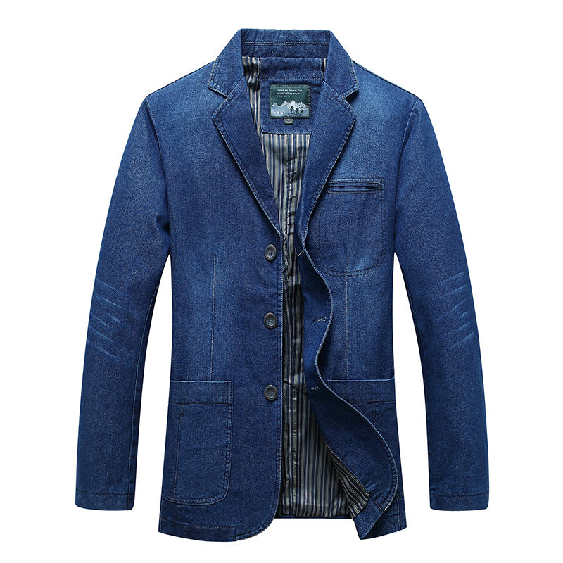 Men's Slim Fit Solid Color Denim Jacket Casual Zipper Hooded Coat