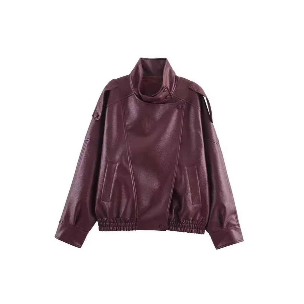 Womens Retro Pebbled Leather Jacket