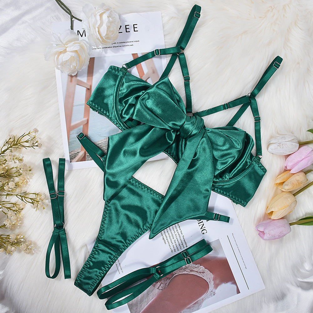 Bow Hollow Lingerie Three-Piece Set