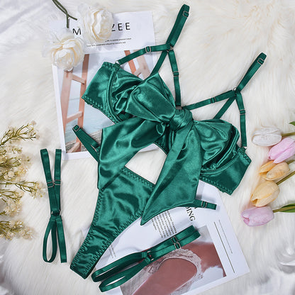 Bow Hollow Lingerie Three-Piece Set
