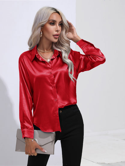 Womens Long Sleeve Satin Shirt