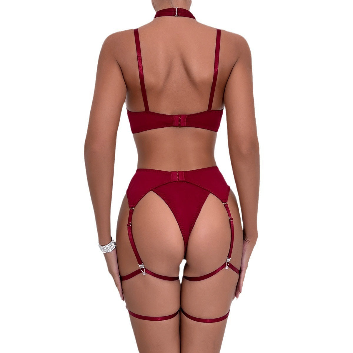 Sexy Lingerie Four-Piece Set Hollow Out Push Up Garter Belt