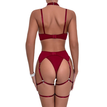 Sexy Lingerie Four-Piece Set Hollow Out Push Up Garter Belt