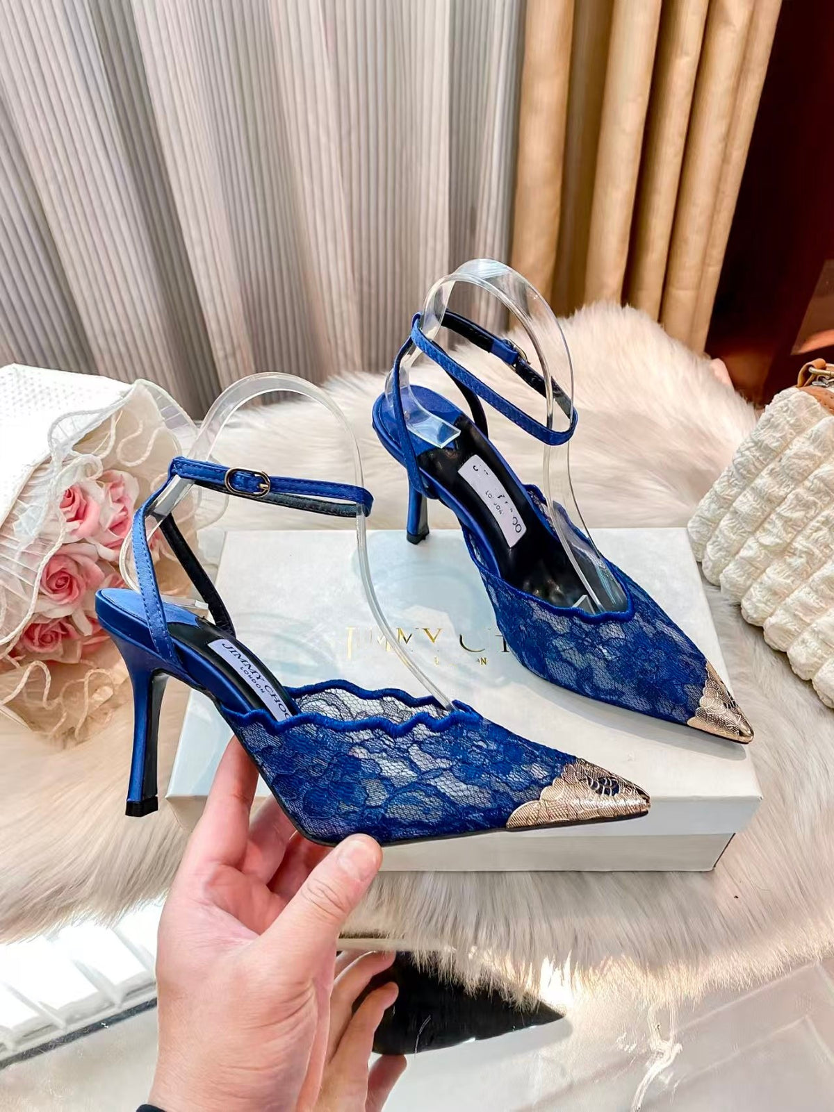 Lace Peep-Toe High Heel Sandals