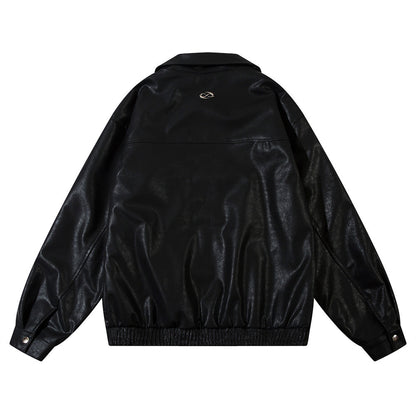 Heren casual Amerikaanse stijl losse PU-leren jacket