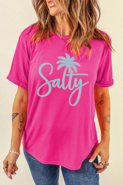 Roze rood T-shirt met print van een zoutige palmboom
