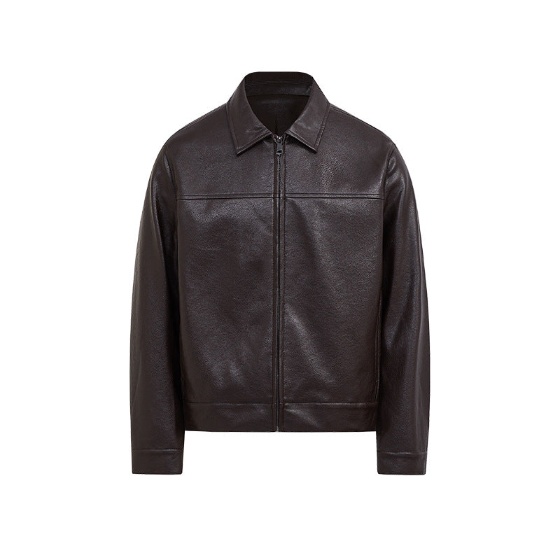 Mens PU Leather Casual Coat Turn-down Collar Outerwear