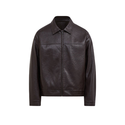 Mens PU Leather Casual Coat Turn-down Collar Outerwear