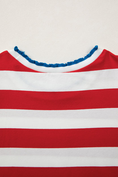 Mini-jurk met strepen contrasterende bies zakken ronde hals en korte pofmouwen