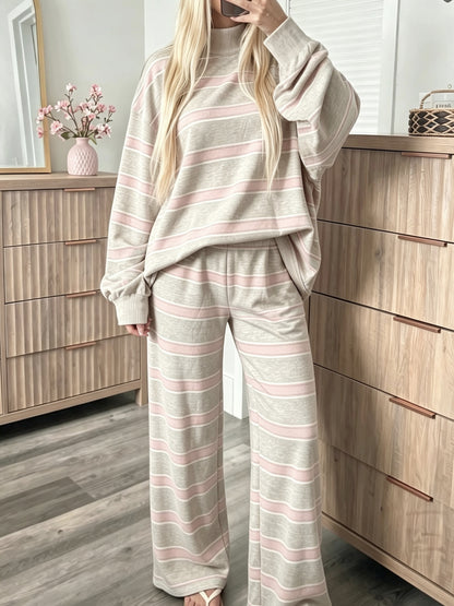 Women's Striped Tracksuit Two-Piece Set Long Sleeve Casual Pants Suit