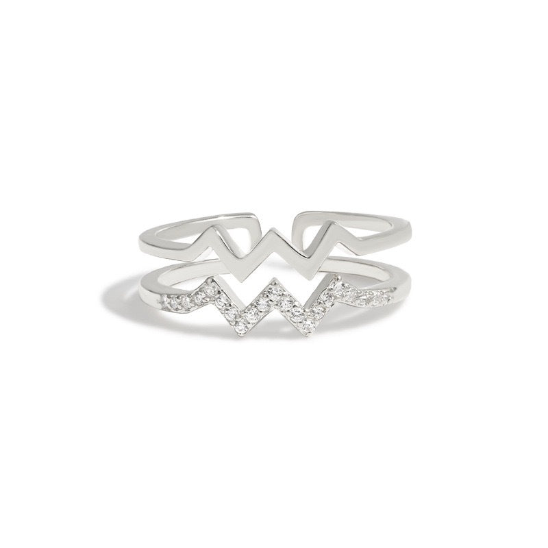 S925 Sterling Silver Wave Open Ring ECG Curve Design