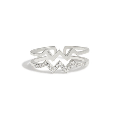 S925 Sterling Silver Wave Open Ring ECG Curve Design