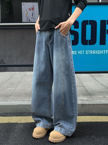 Vintage Blue American-Style Curved Jeans for Men
