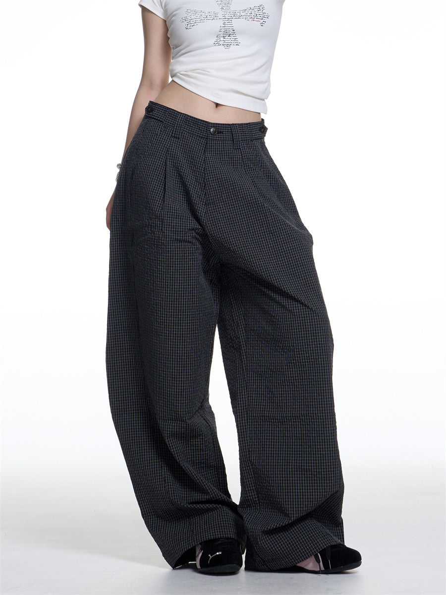 Amerikaanse retro geruite wijde machete casual broek voor dames