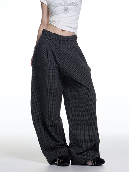 Amerikaanse retro geruite wijde machete casual broek voor dames