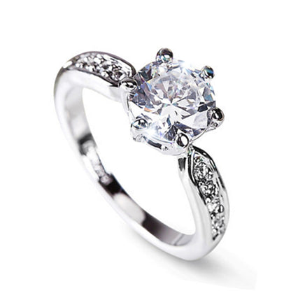Classic Zircon Six-Claw Flower Ring Adjustable Wedding Band
