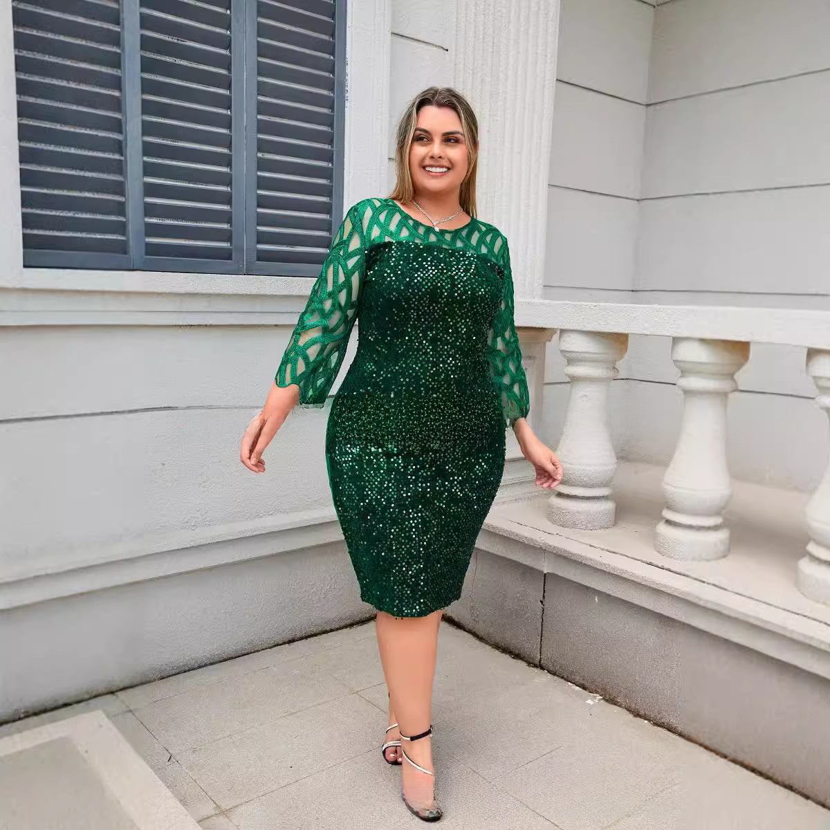 Elegant Sequins Mesh Splicing Dress