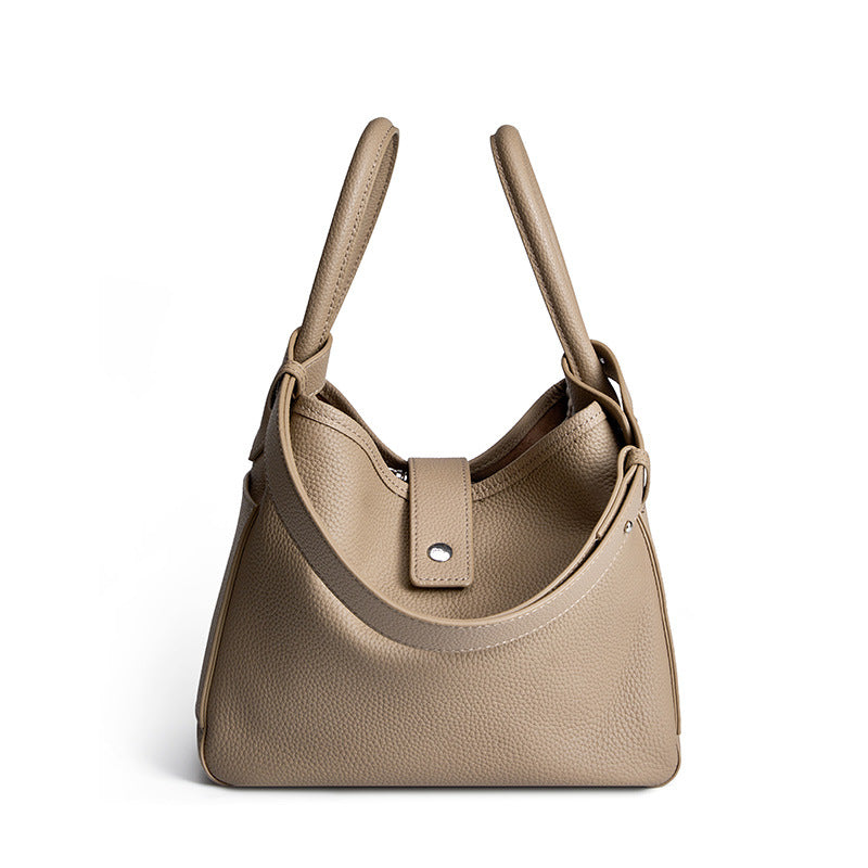 Genuine Cowhide Bucket Bag with Adjustable Strap