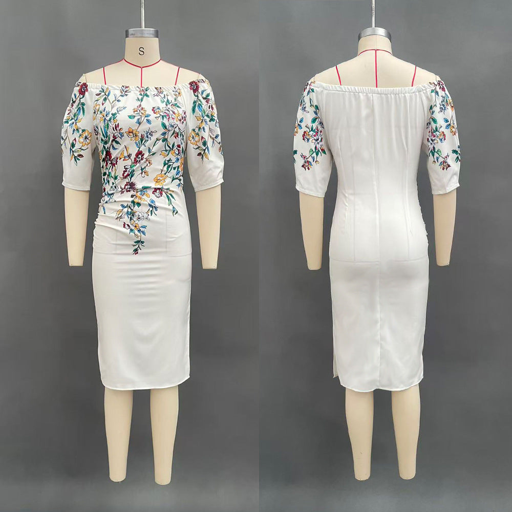 Elegant One-Shoulder Lantern Sleeve Dress