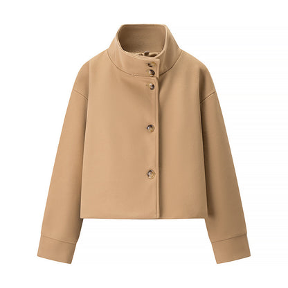 Short Stand-Collar Single-Breasted Elegant Woolen Coat