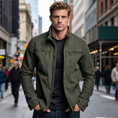 Mens Retro Casual Workwear Jacket Cotton Long Sleeve Coat