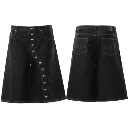 Womens Retro Button-Down Denim Cropped Pants
