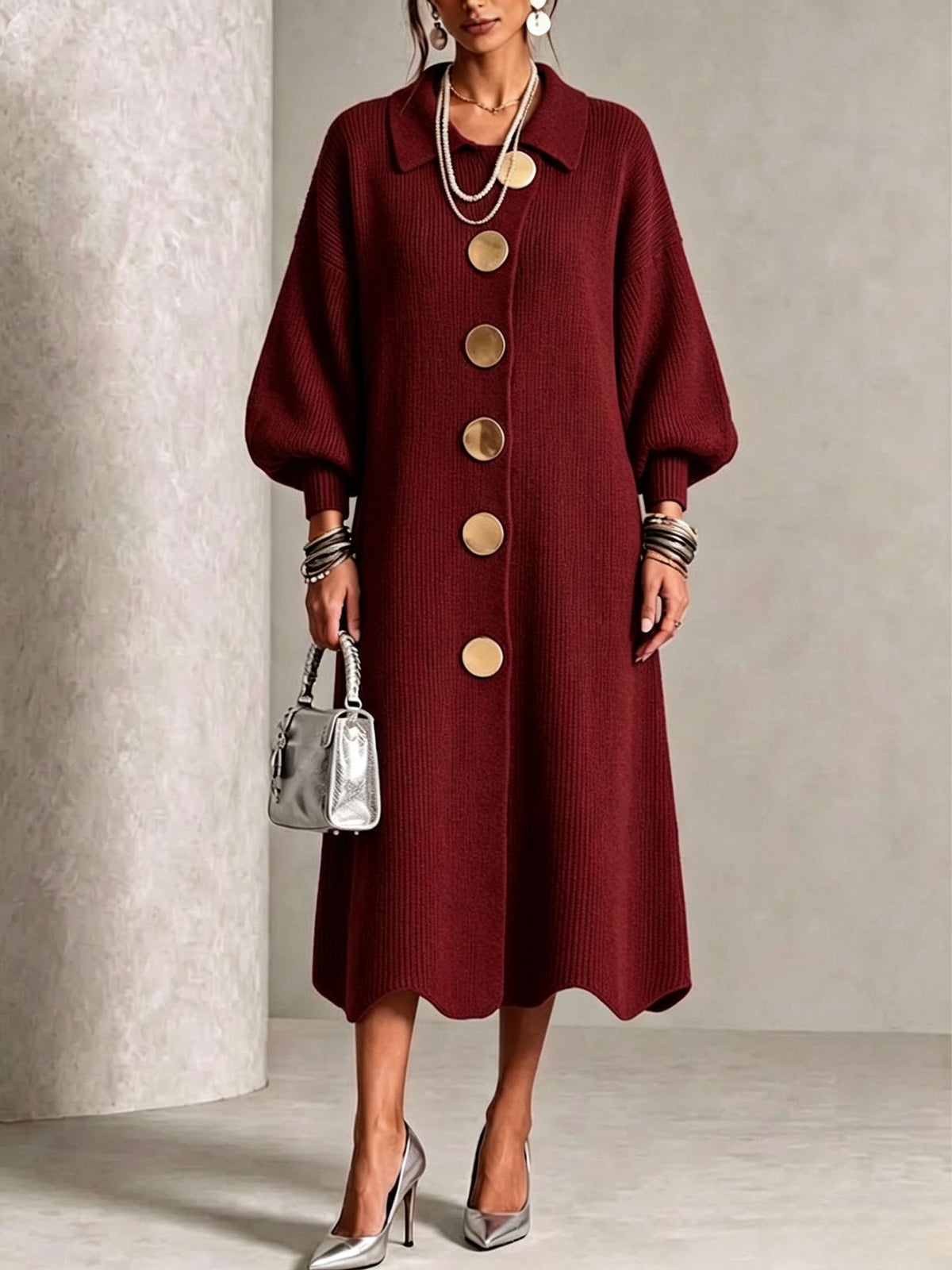 Womens Polo Collar Knit Dress
