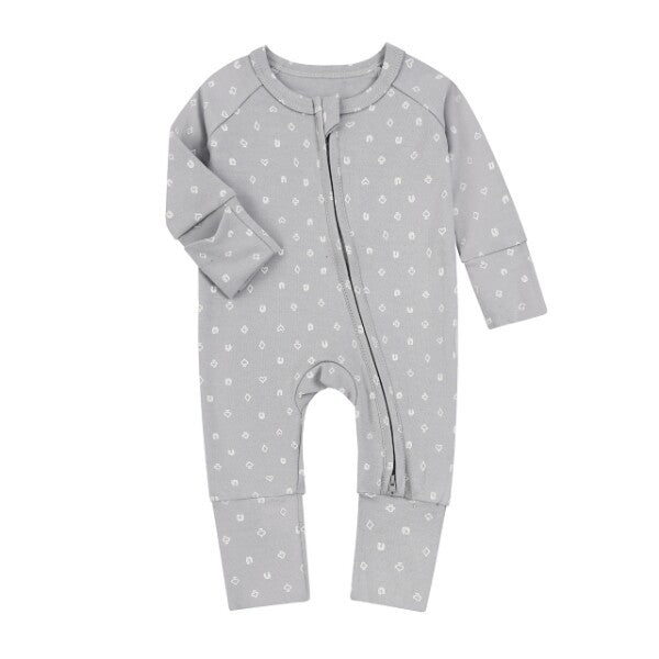 Baby Double Zipper Romper with Convertible Hand Foot Covers