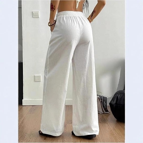 Womens Wide Leg Cotton Linen Pants