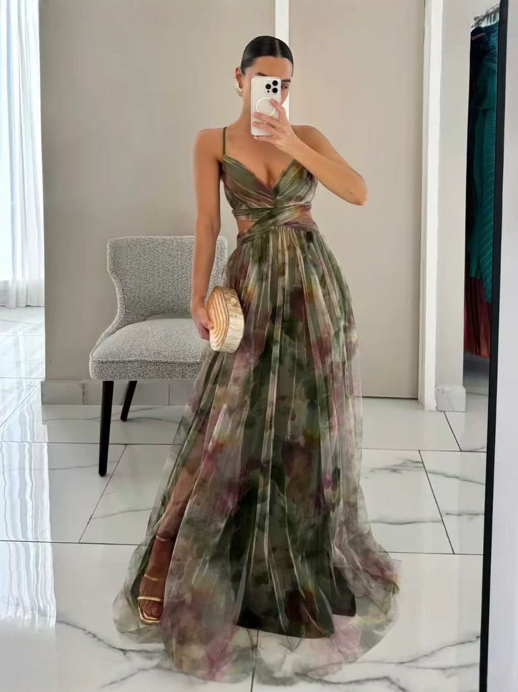 Floral Print Strappy Maxi Dress