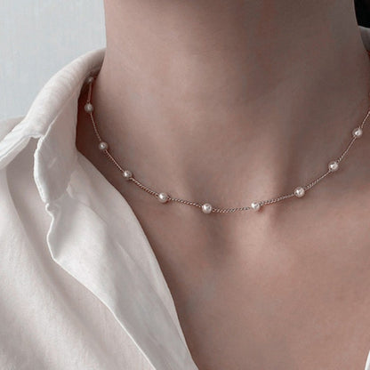Fashion Imitation Pearl Layered Necklace with Heart Pendant for Women Men