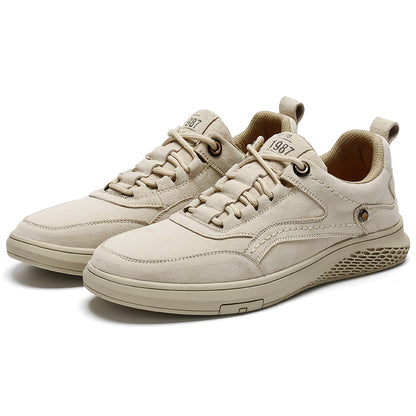 Genuine Leather Men Casual Shoes Breathable Round Toe Lace Up