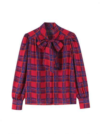 Womens Plaid Bow Tie Shirt