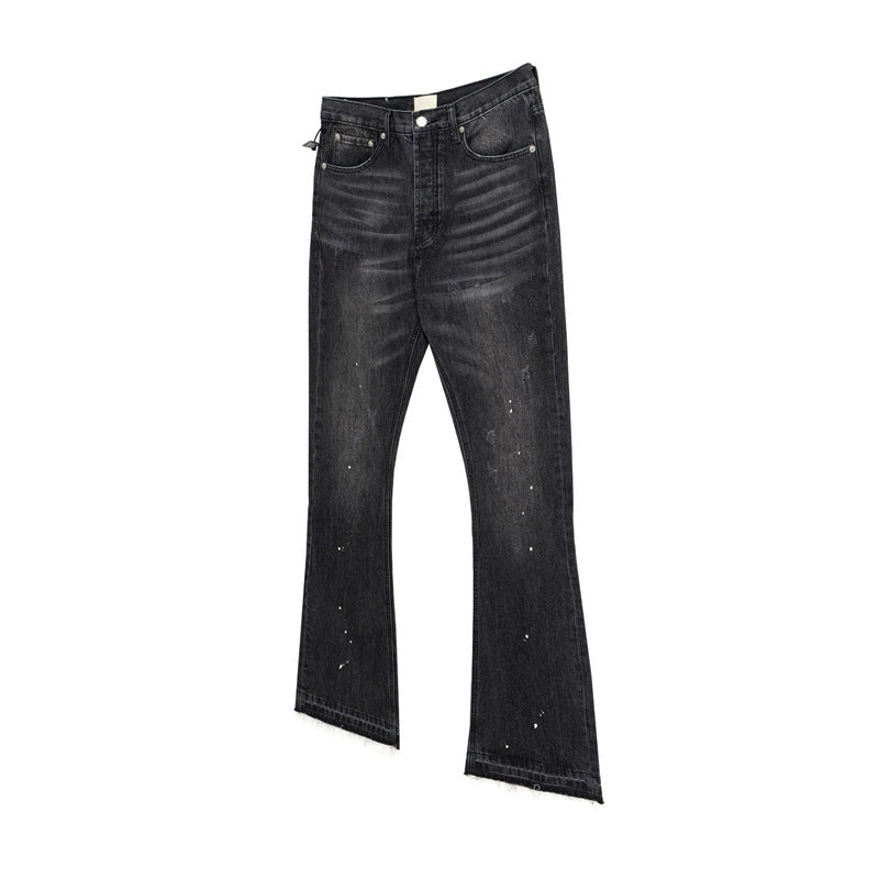 Men's Vintage Washed Wide-Leg Splatter Paint Jeans