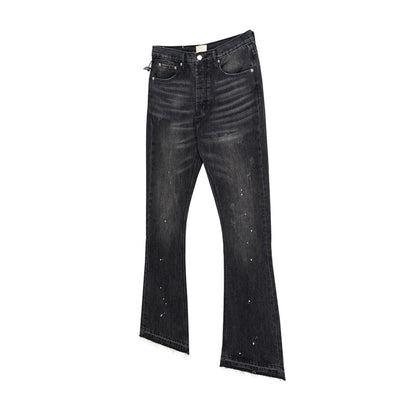 Men's Vintage Washed Wide-Leg Splatter Paint Jeans