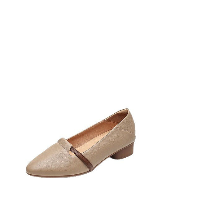 Women Soft Leather Pointed Toe Low Heel Mary Jane Shoes