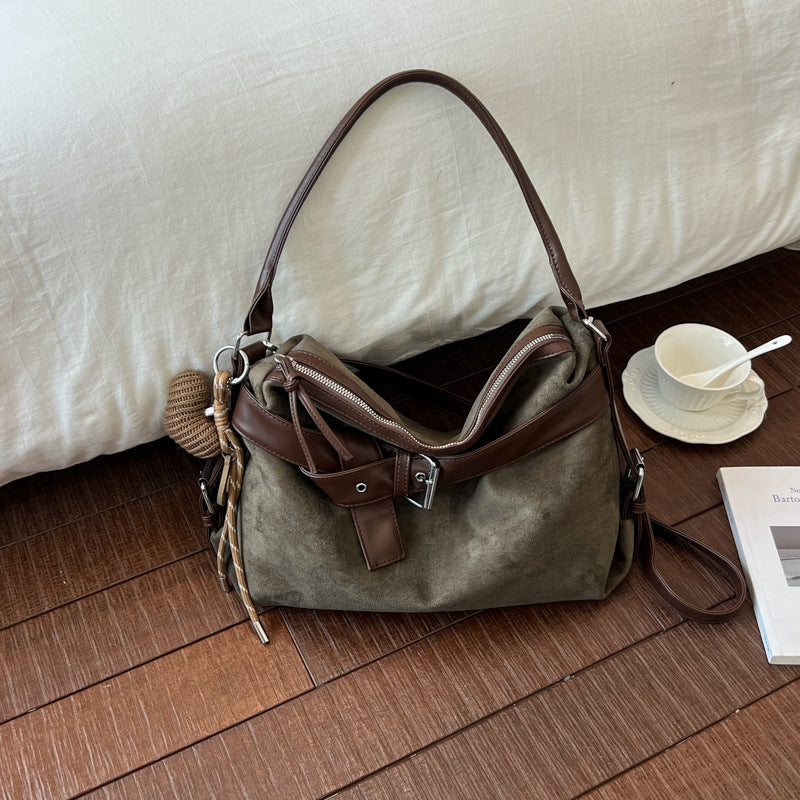 Vintage Suede Shoulder Bag for Women