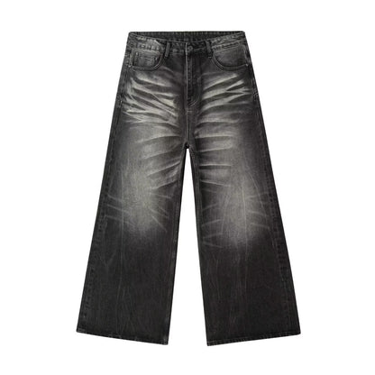 Mens Retro Washed Black Straight Leg Jeans