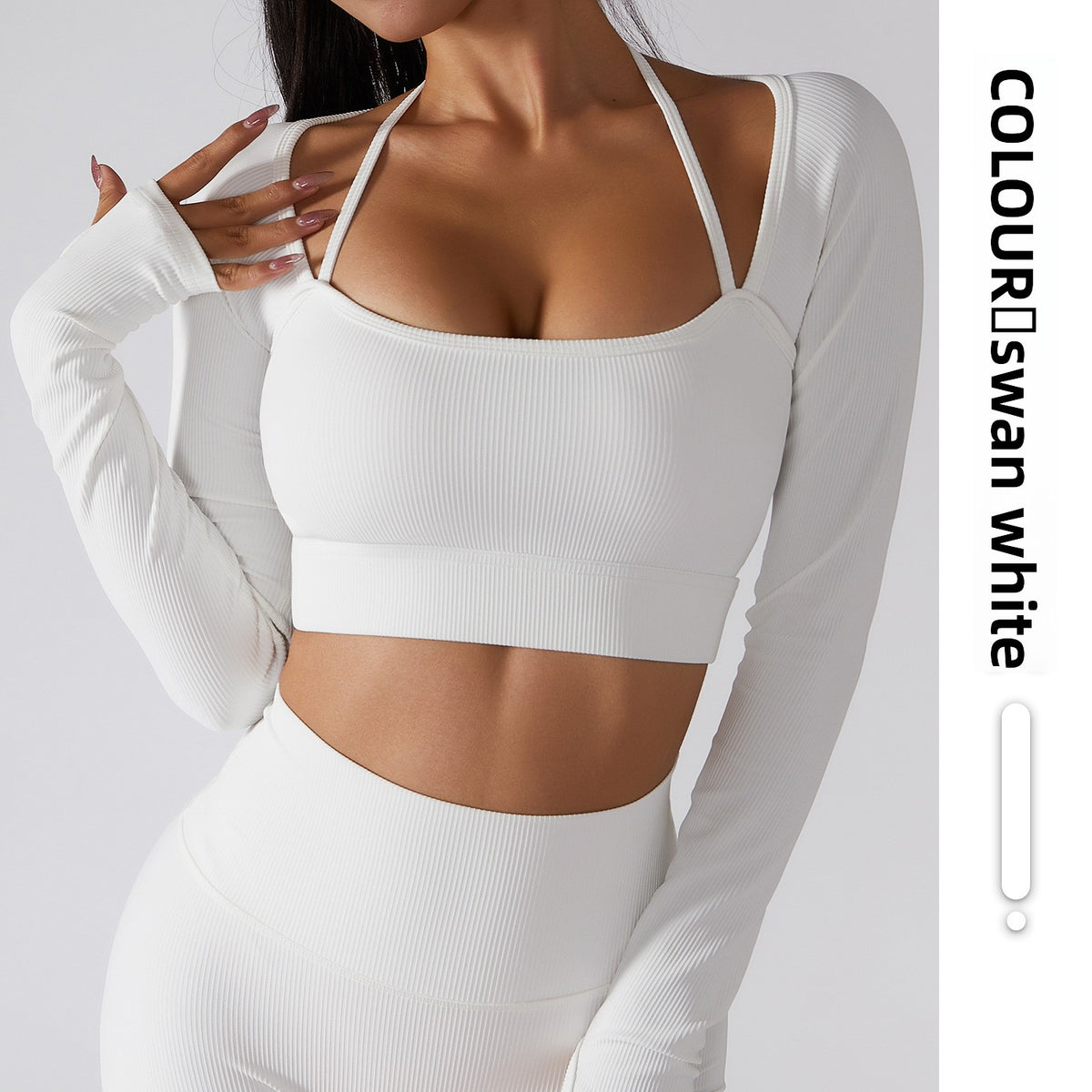Womens Halterneck Long Sleeve Yoga Suit Tight Fitness Wear