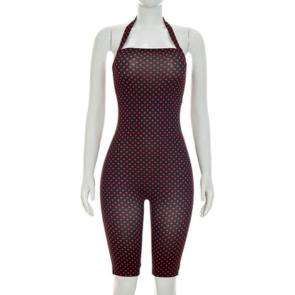Halter Neck Slim Fit Three-Quarter Jumpsuit