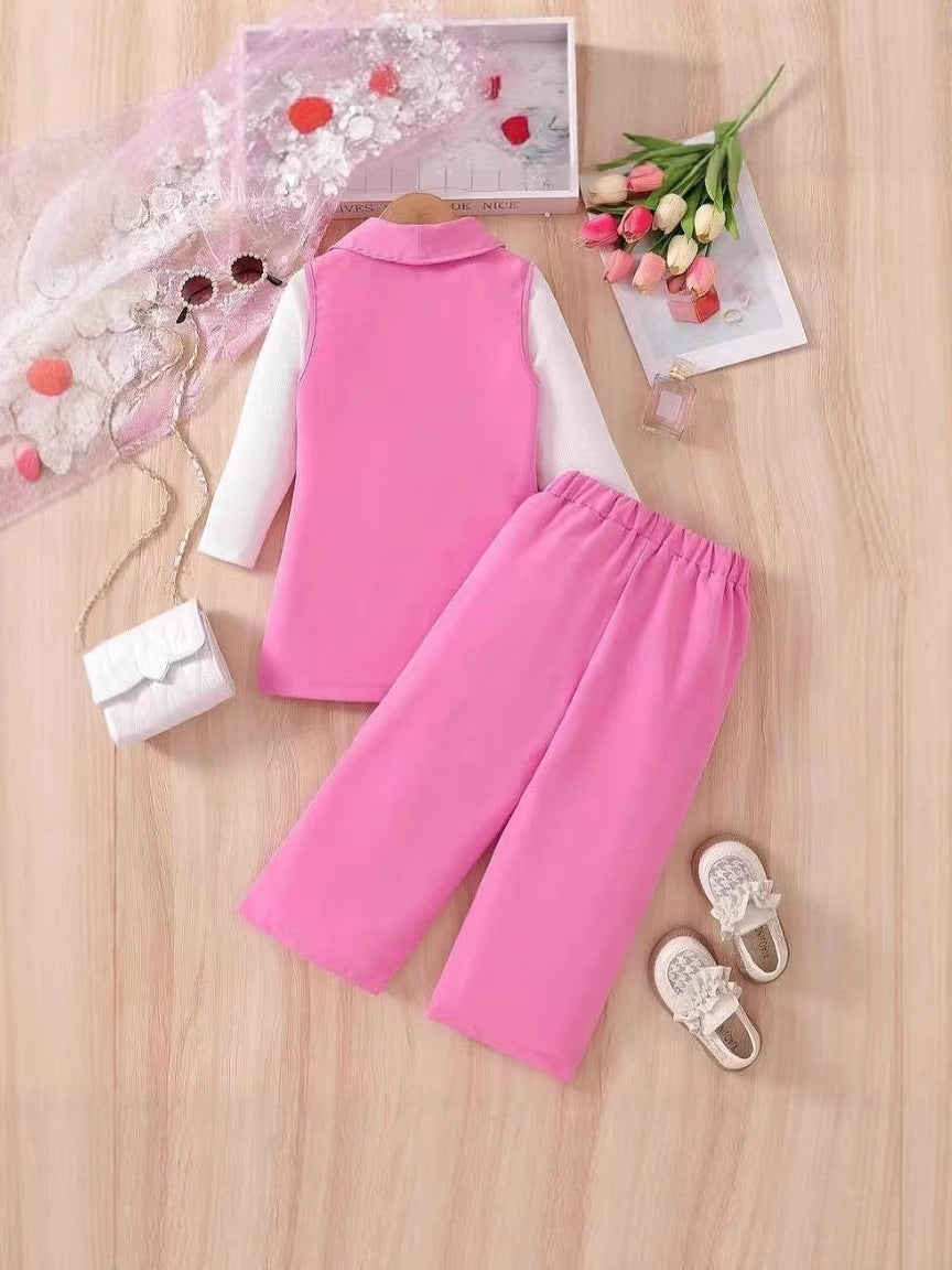 Girls' three-piece set: pink beaded blazer