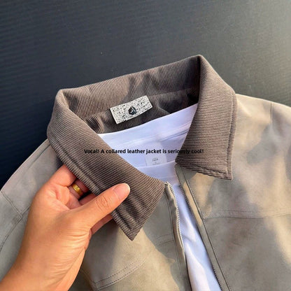 Mens PU Leather Tie-Dye Jacket