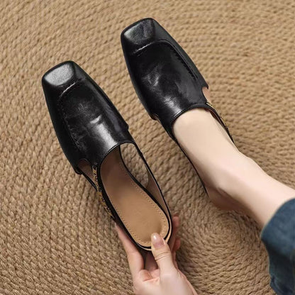 Soft Leather French Retro Square Toe Sandals