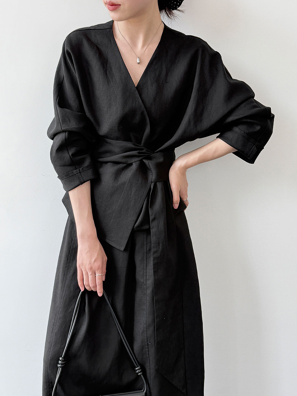 Linnen blouse met ceintuur en rokset voor dames