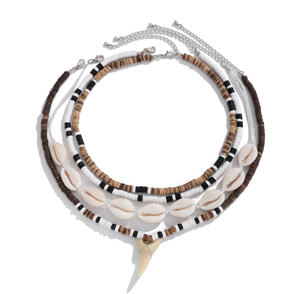 Men's Shell and Shark Tooth Multi-Layer Necklace